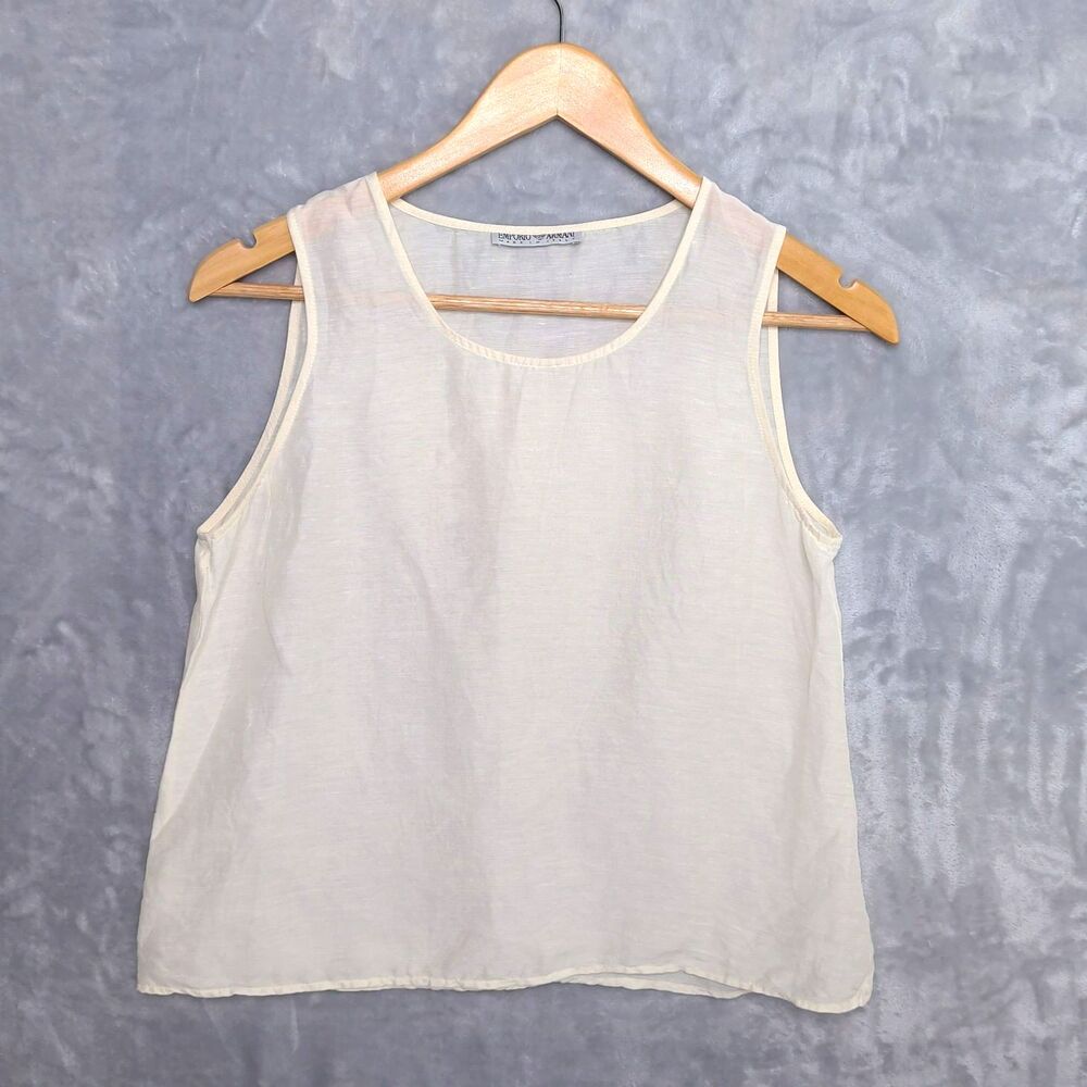 Vintage EMPORIO ARMANI Cream Tank Top Size S Lightweight Semi-Sheer